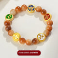 Yellow Bodhi seed bracelet showing five directions geometric design with round beads