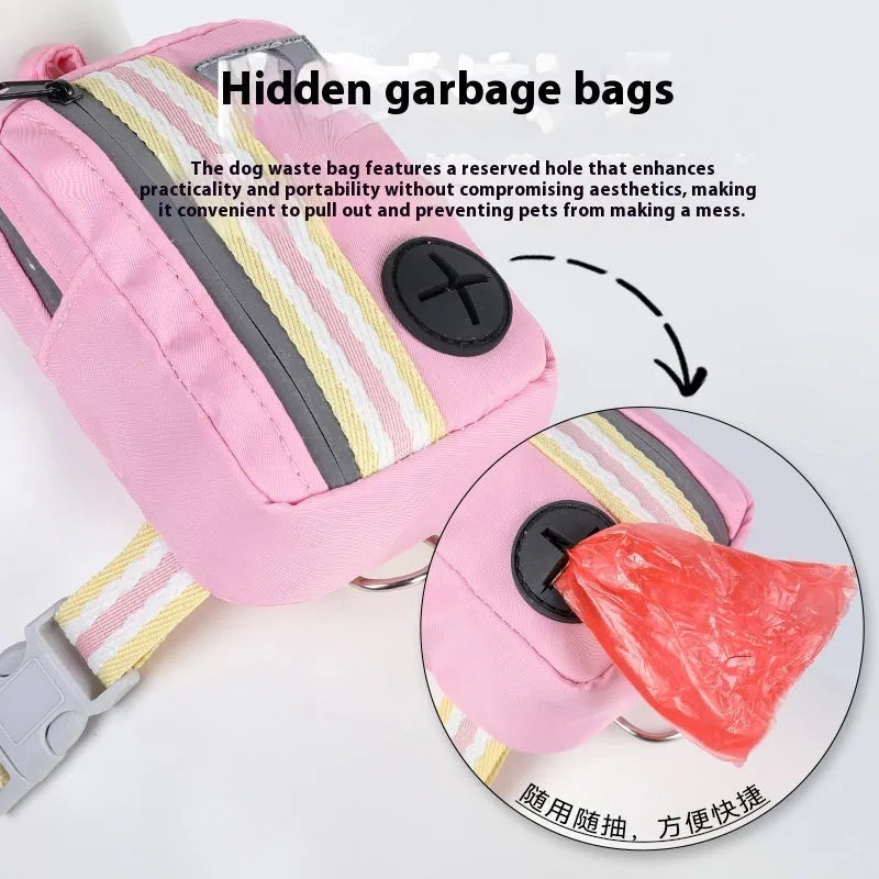 Explosion-proof anti-strangulation dog harness in pink Oxford cloth with attached 1.5m traction rope
