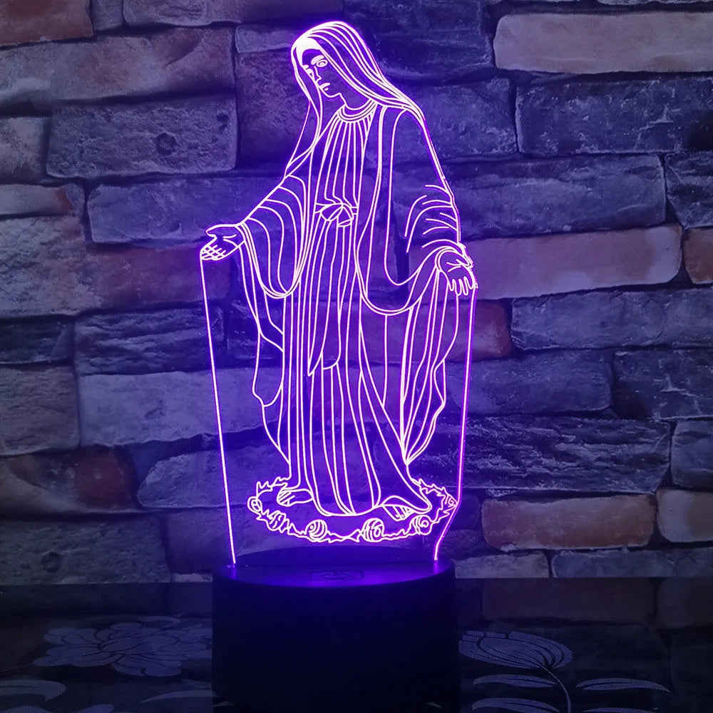 3D LED night light showing laser-engraved acrylic creating stereoscopic dual ring light patterns