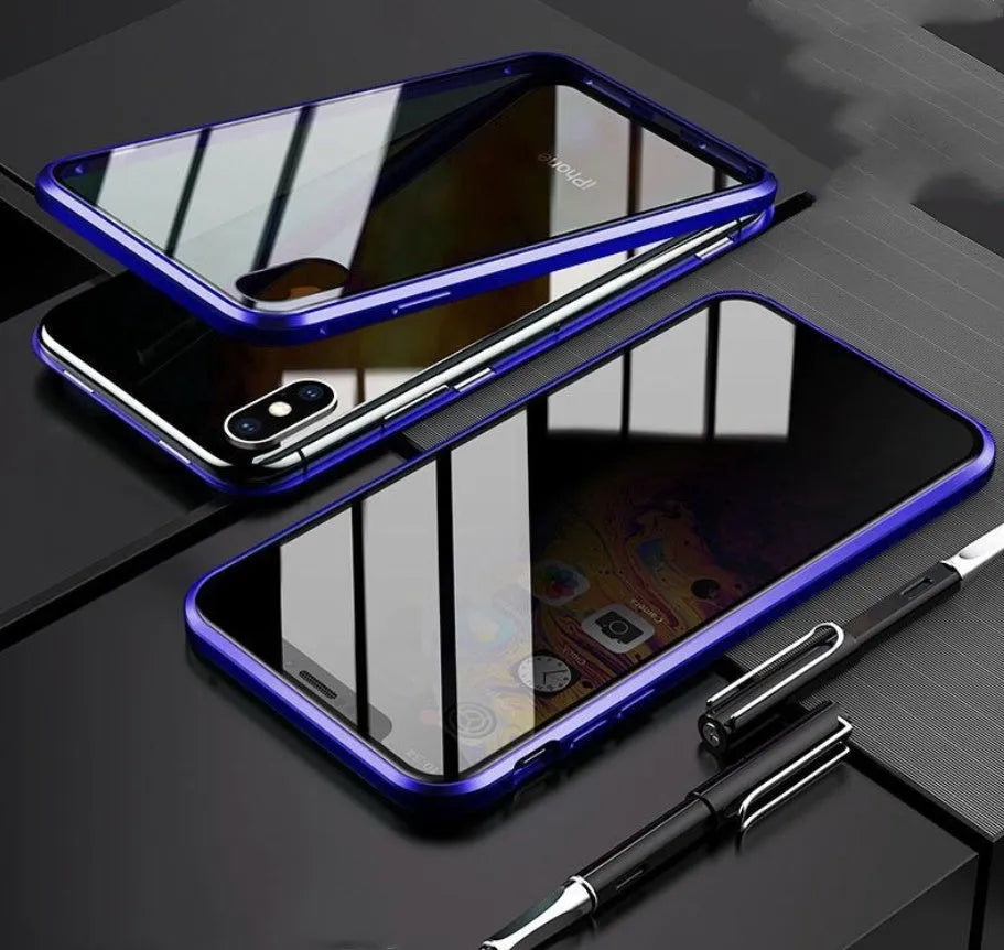 Glass anti-spy clamshell phone case in a solid colour for iPhone models.