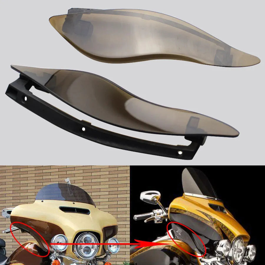 Harley Davidson trike windshield side wing kit in ABS plastic, black and smoked colour options