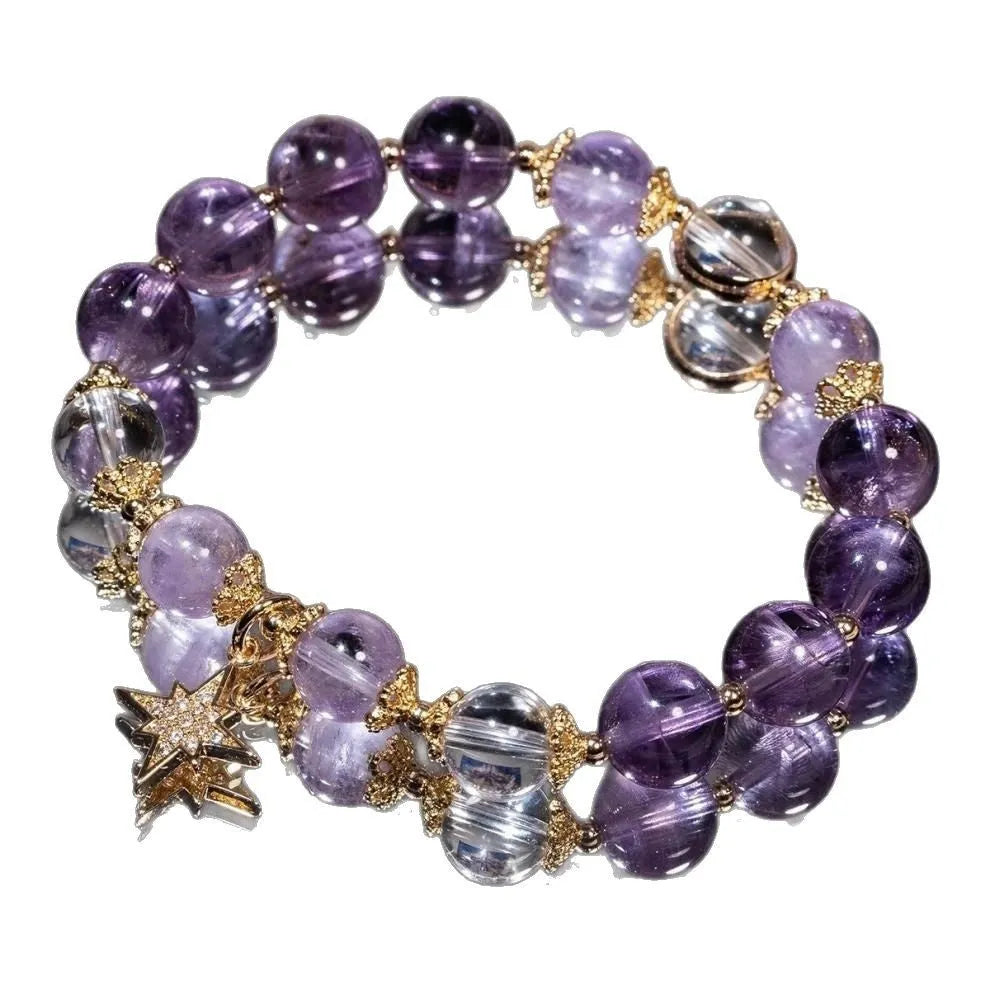 Eight awn star purple artificial crystal bracelet with animal zodiac design in gift box presentation