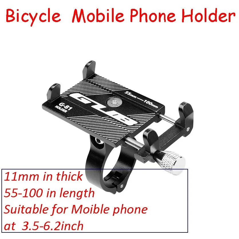 Aluminium bicycle phone holder with 360-degree rotation on handlebar
