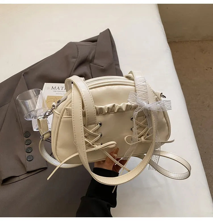 Women's PU bandage bow handbag in casual style with mobile phone compartment