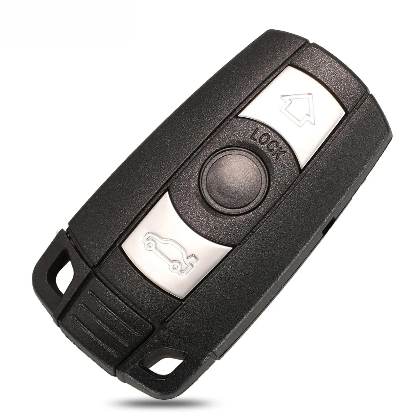 BMW semi-intelligent remote car key fob with three buttons, metal and plastic construction.