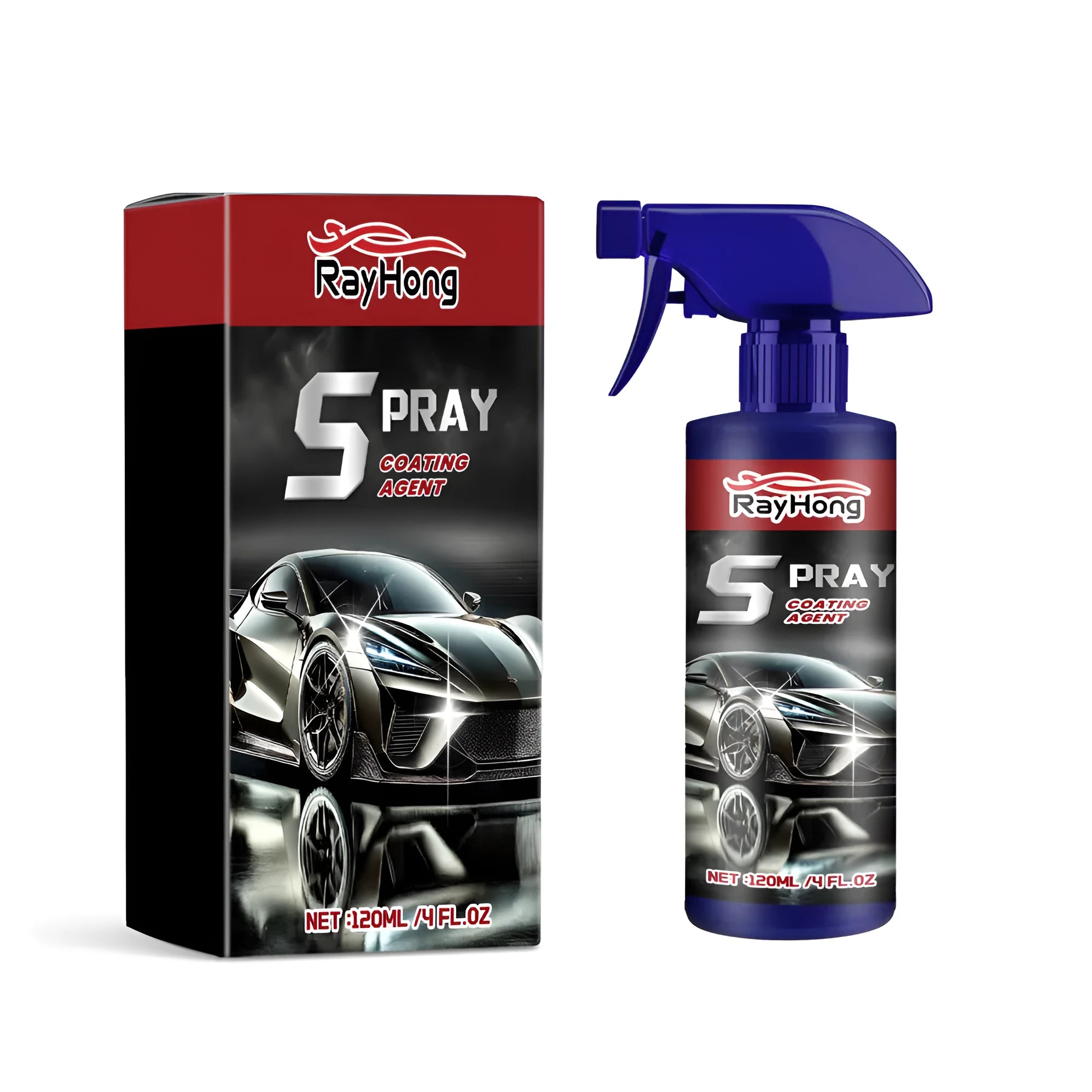 Boxed car polishing spray bottle labelled auto refresh spray coating, 10.7cm by 7cm.