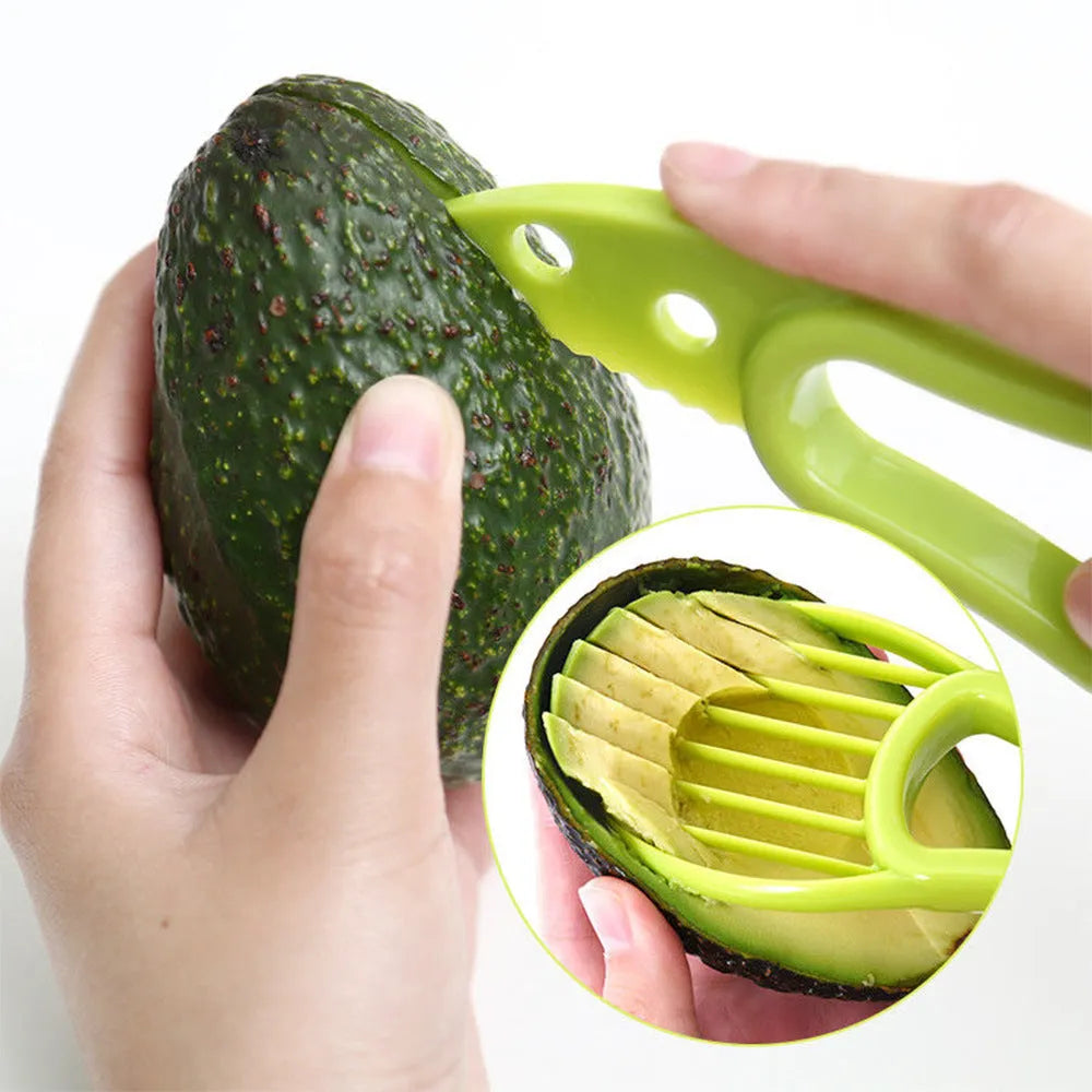 Multifunctional avocado knife in green and orange colours made of polypropylene