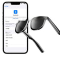 Black AI smart glasses with Bluetooth audio, UV protection lens, and touch controls on the frame.