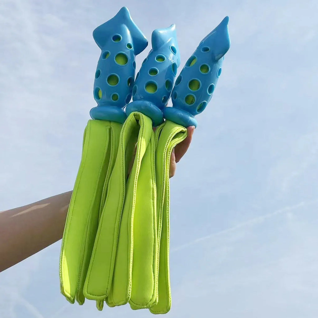 Blue cuttlefish-shaped squeaky chew toy for dogs measuring approximately 39 centimetres