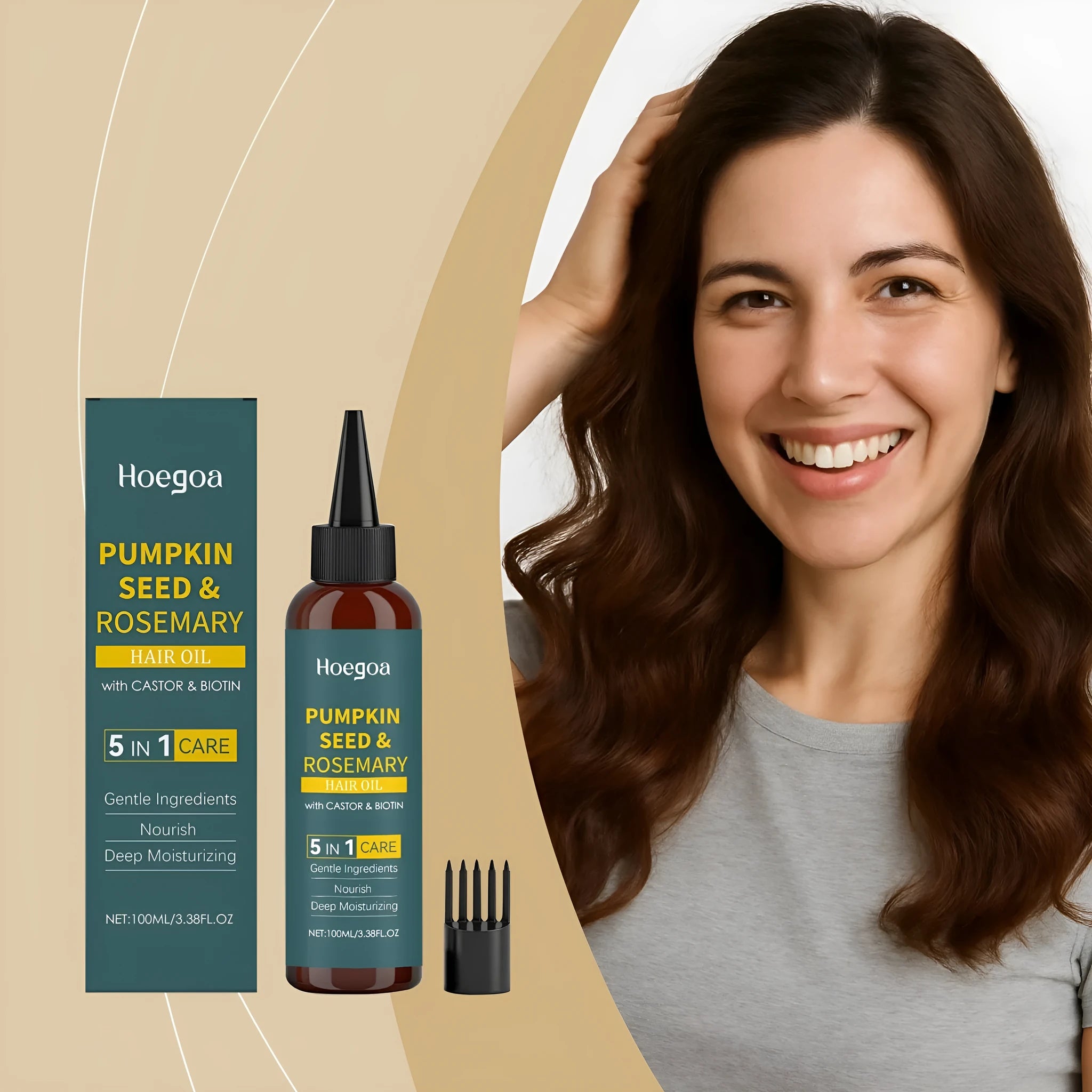 Rosemary hair care essential oil 100ml bottle with pointed applicator and hair comb set