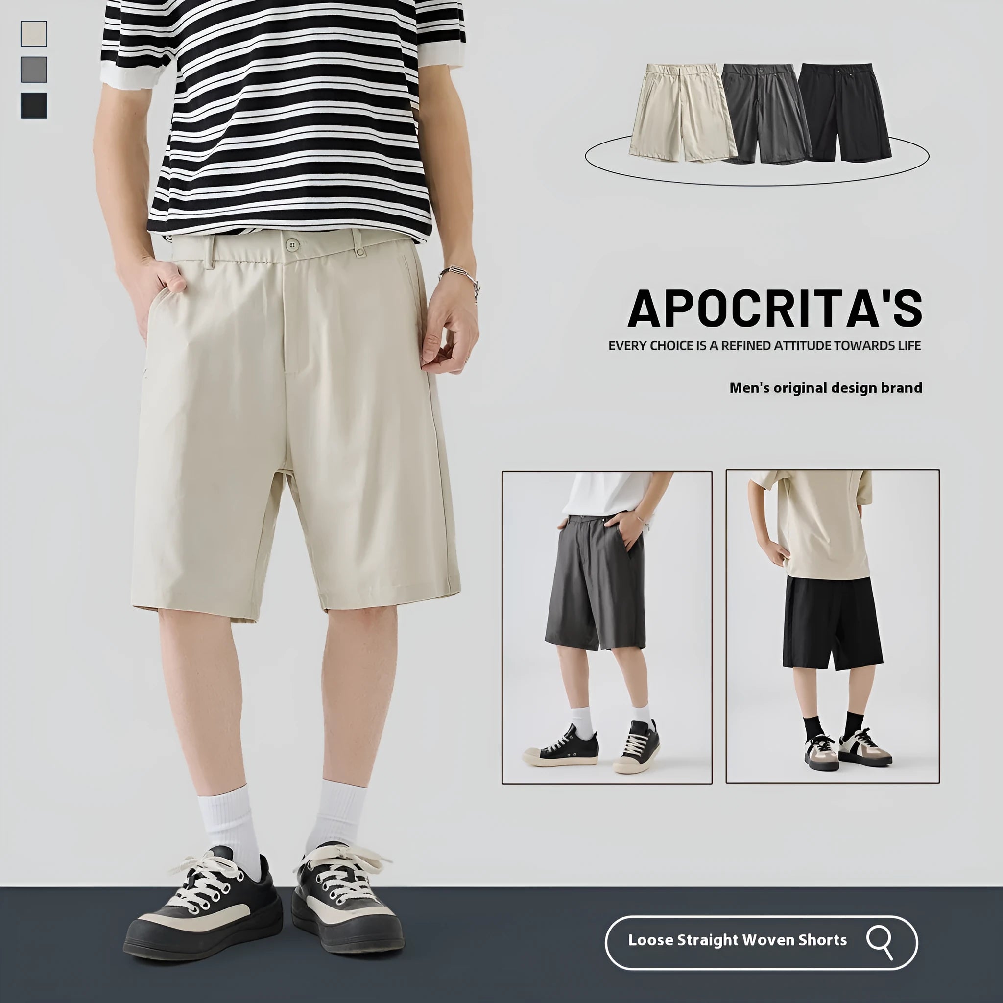 Men's apricot loose-fit Lyocell casual shorts on a plain background