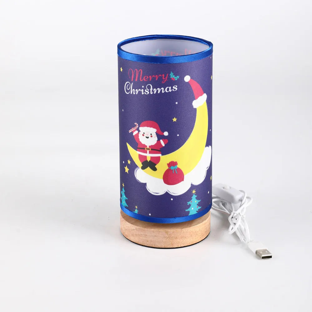 Santa Claus LED night light with USB plug and bamboo lamp holder in European design style