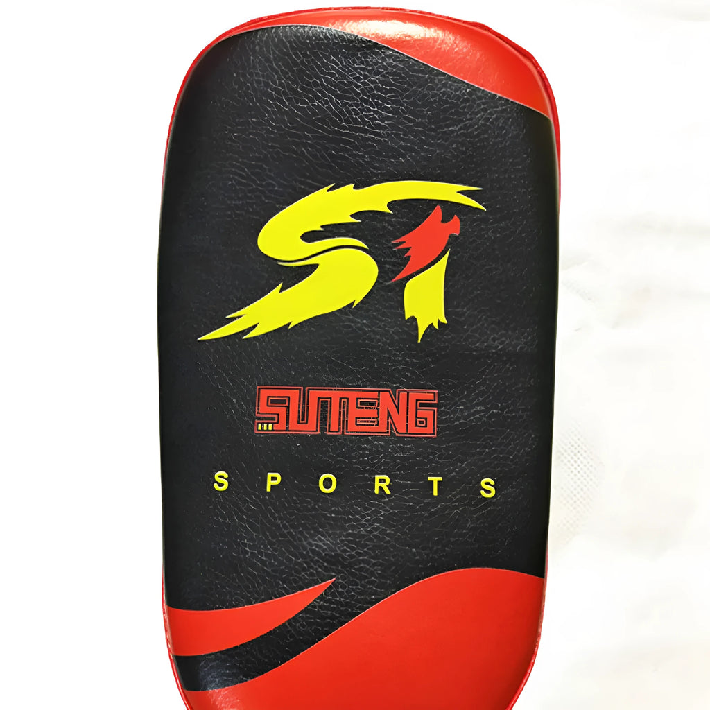 Black and red rectangular PU leather hand-held boxing Sanda training foot target pad.