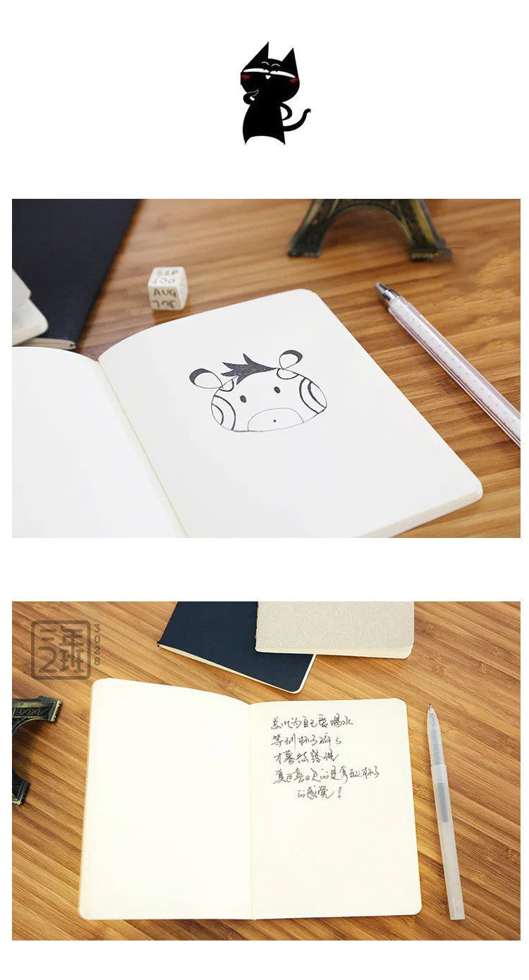 Retro plain blank A6 graffiti book in black, white, cowhide, or grey cover colour