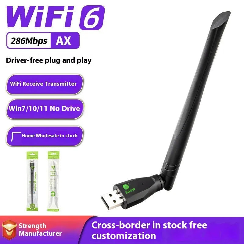 Black USB WiFi 6 wireless network adapter for desktop and laptop computers
