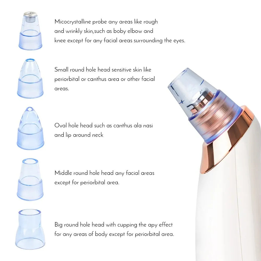 Electric blackhead remover pore cleaner device with multiple nozzle attachments