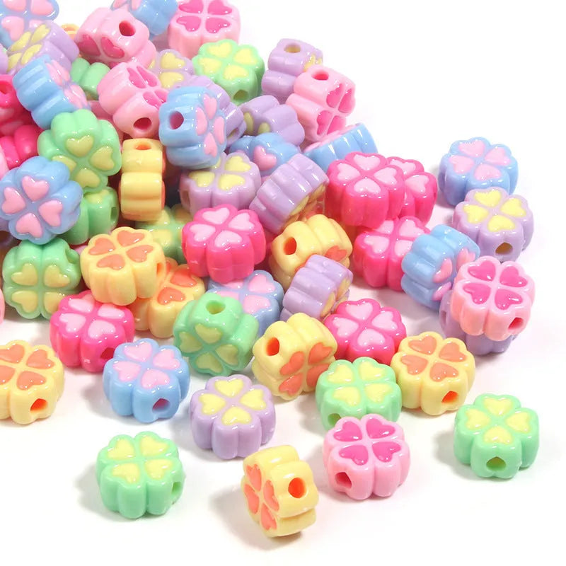 15mm frosted acrylic four-leaf clover cartoon love beads in random mixed colours for jewellery making