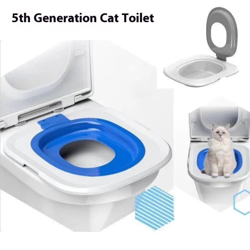 Fifth generation cat toilet trainer with integrated mat in ABS plastic available in grey, green and blue