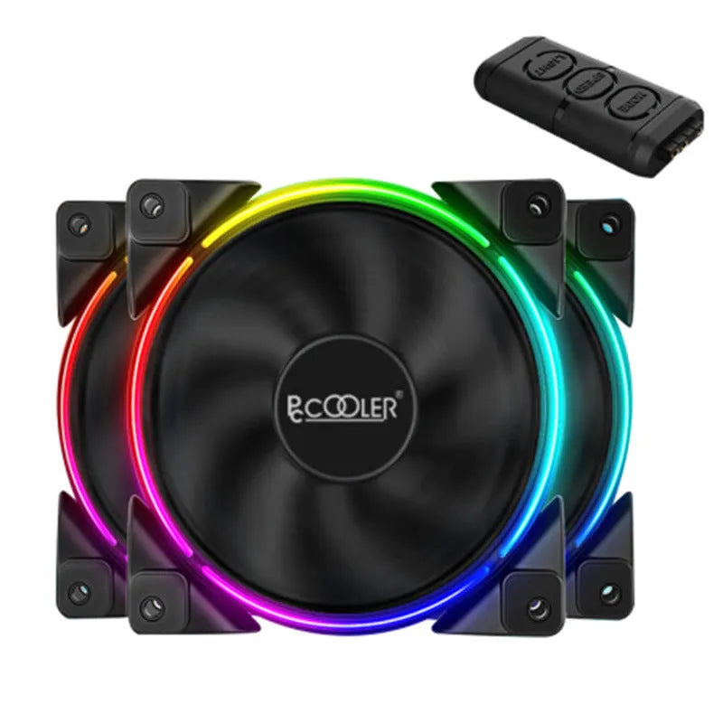 Set of three black 12cm RGB PC case fans with illuminated blades