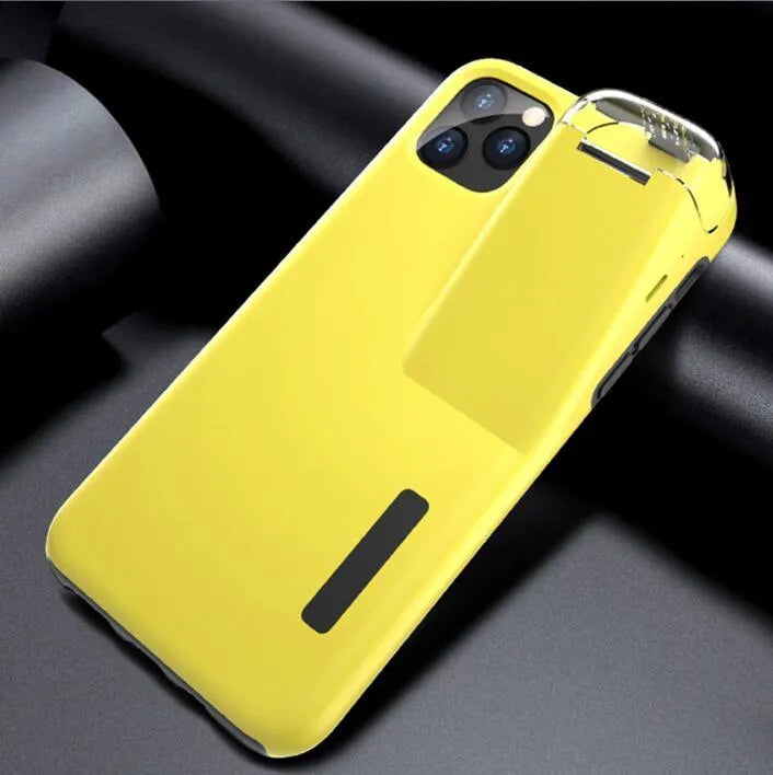 Black edge compatible charging case cover for AirPods and iPhone showing two-in-one design