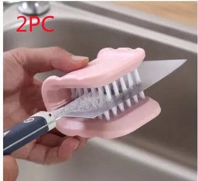 Blue U-shaped ABS plastic knife and cutlery cleaner brush for kitchen washing