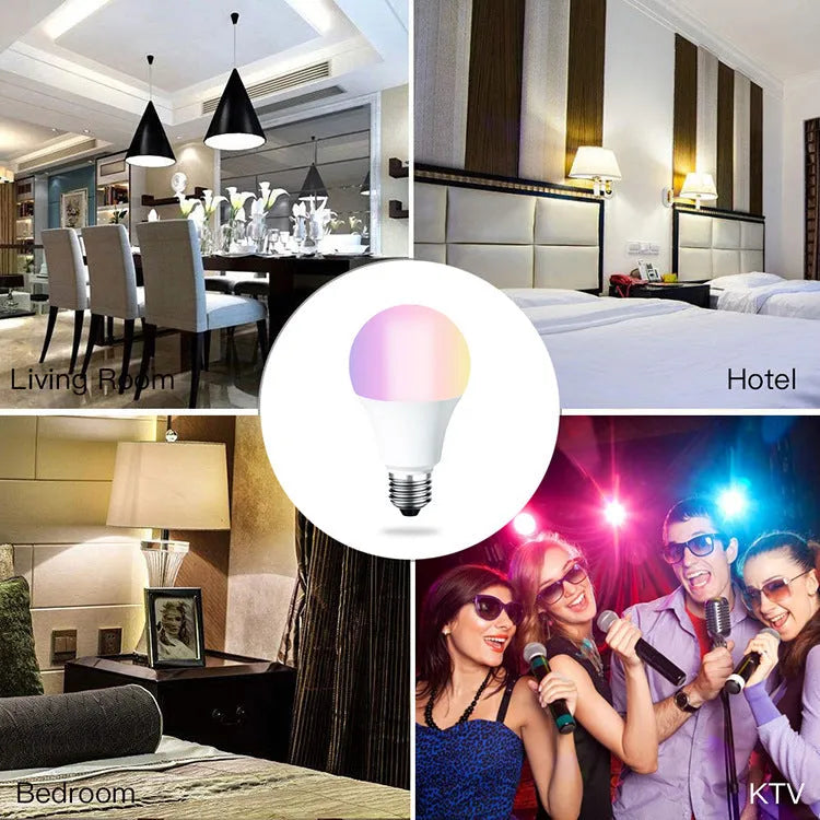 Smart WiFi LED light bulb with Alexa and Google voice control, showing colour temperature and RGB adjustment capabilities