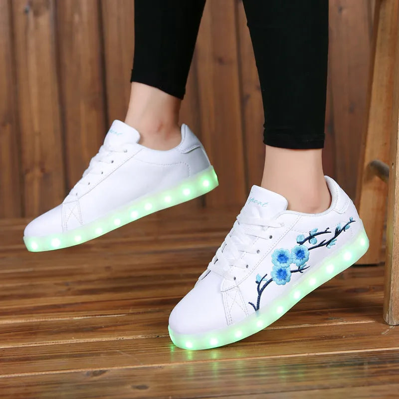 Ladies' sneakers in white blue green with space PU upper and transparent TPR sole, size 37