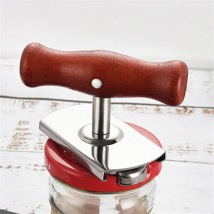 White stainless steel adjustable bottle opener with gear mechanism and polypropylene handle