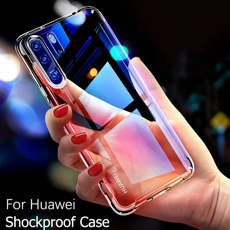 Transparent Huawei Honor phone case with clear TPU construction showing smartphone compatibility