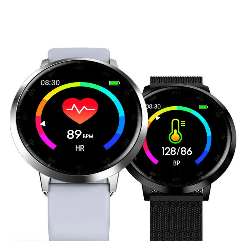 Ultra-thin smart health bracelet with black silicone strap and zinc alloy case showing 1.3-inch touch screen.