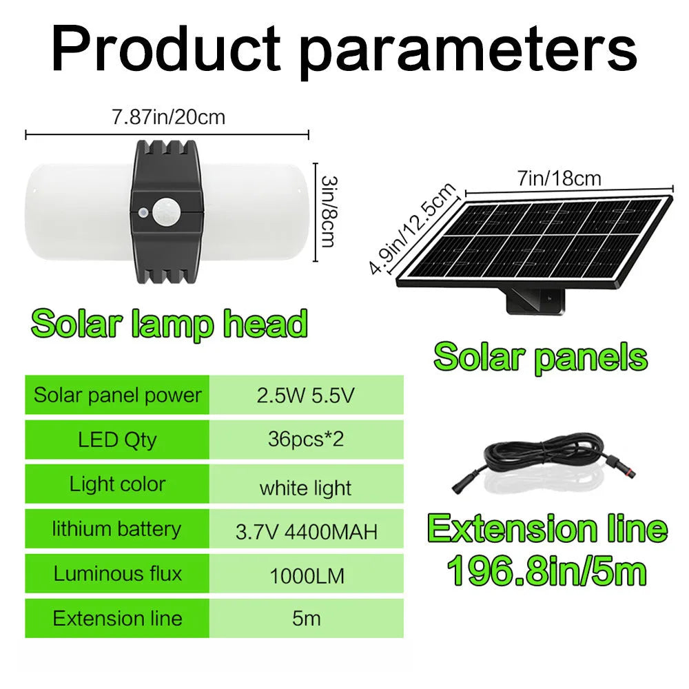 Black abstract-design outdoor solar floodlight with solar panel and motion sensor on wall bracket