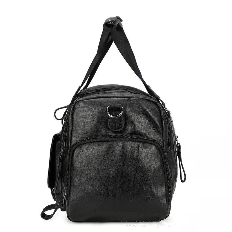 Black large capacity PU travel shoe bag with zip and removable ventilated lining.