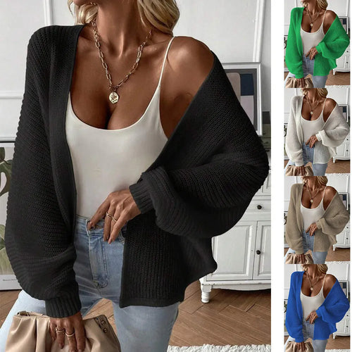 Women's batwing sleeve cardigan in solid colour with loose fit