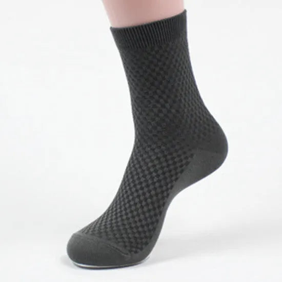 Men's bamboo fibre business socks with a small square pattern in grey blue colour