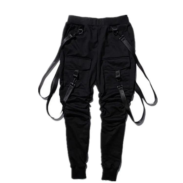 Black fashion fitness men's tapered pencil pants with belt size M to XXL