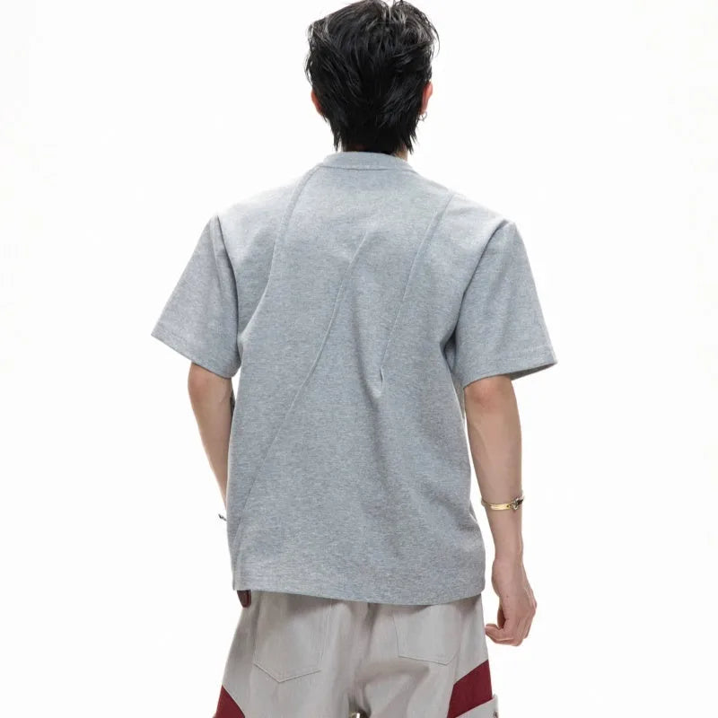 Men's pleated cotton T-shirt in loose fit with round neck and short sleeves