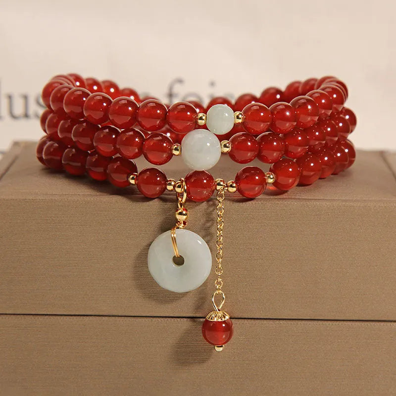 Women's red agate multi-layer bracelet with crystal beads in retro ethnic style