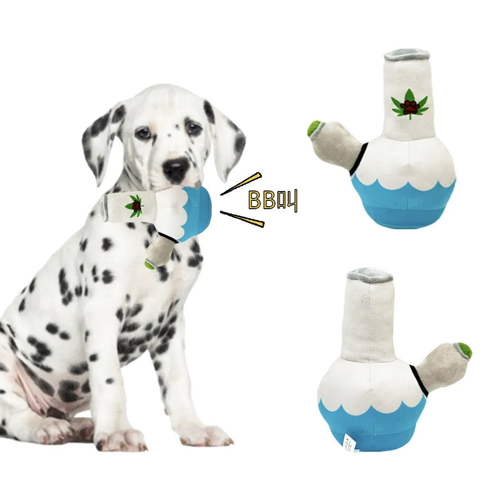 24cm kettle-shaped dog plush toy with colourful printed patterns and squeaker