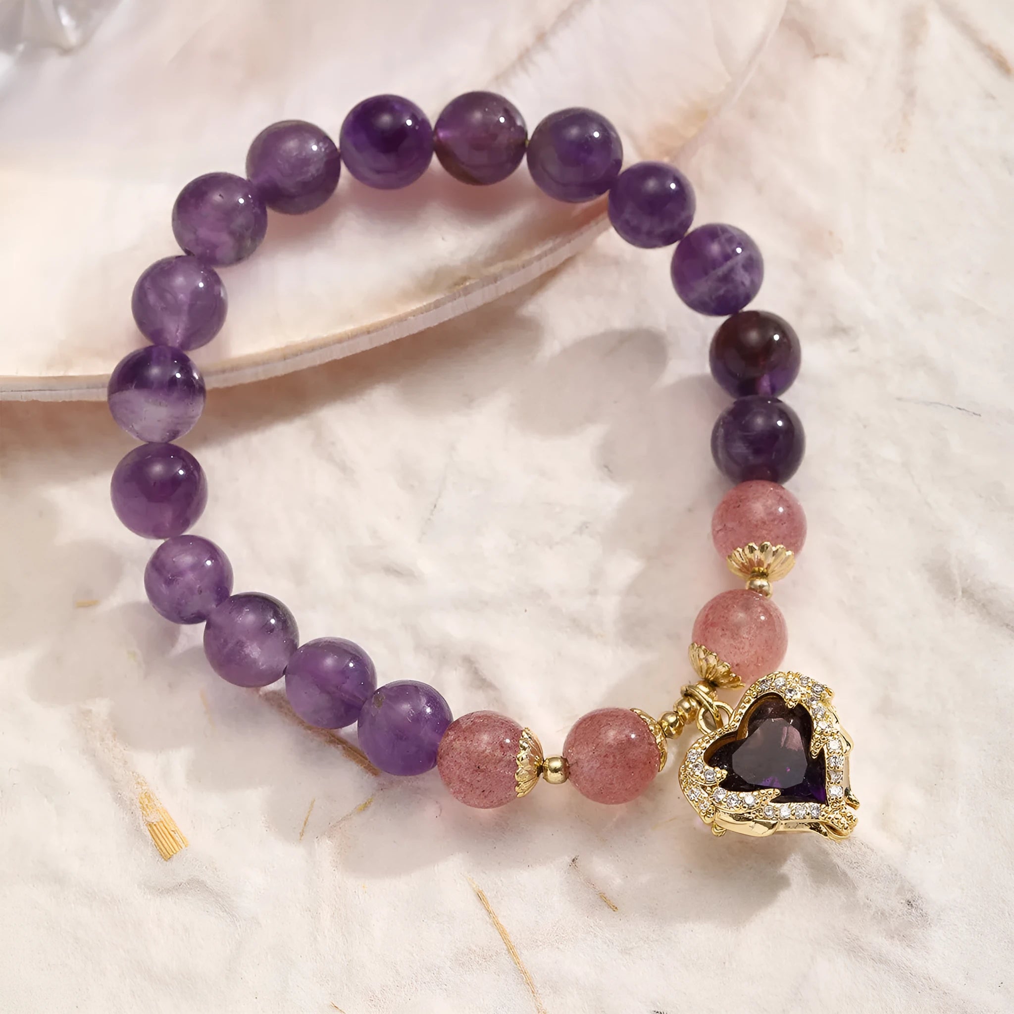 Stone bead bracelet with peace buckle closure in Asterism Juyun colour
