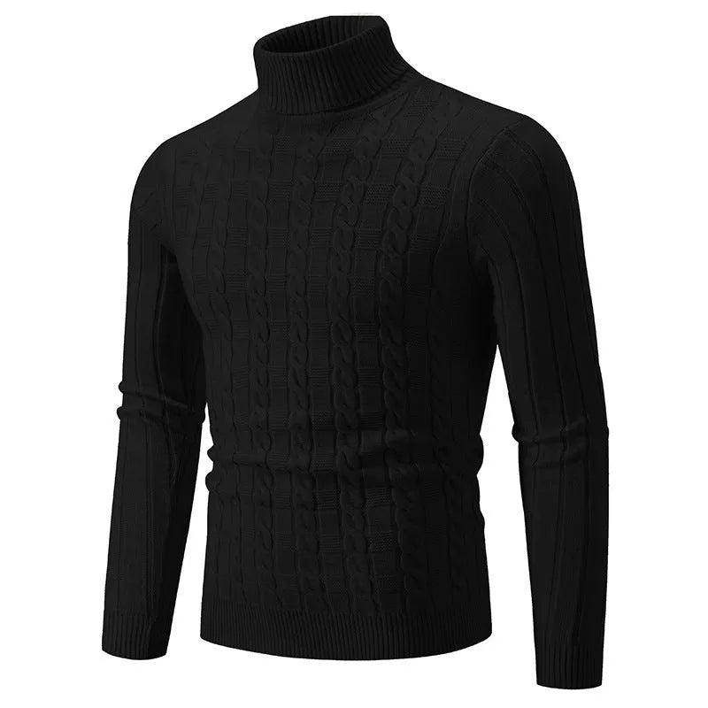 Men's slim fit chenille turtleneck pullover sweater in neutral colour options