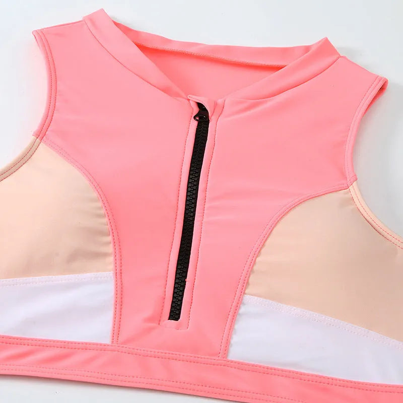 Pink high waist split bikini swimsuit with briefs style on mannequin showing European fit