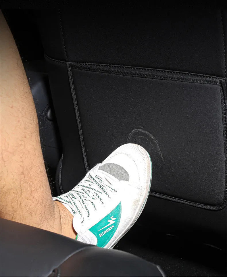 Black leather rear anti kick pad for car seat protection