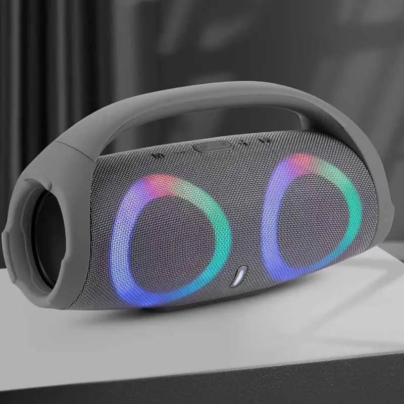 War Drum Three-generation Bluetooth speaker with RGB coloured lights in black, waterproof and drop-proof for outdoor portable use