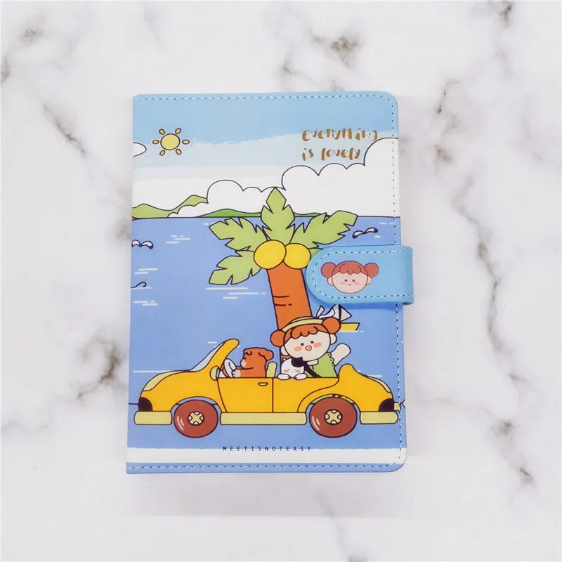 A5 PU leather hand ledger notepad with thread binding and themed cover design