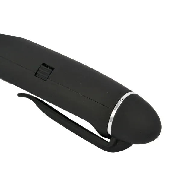 Wireless presenter remote in black molded plastic with USB receiver and red laser pointer