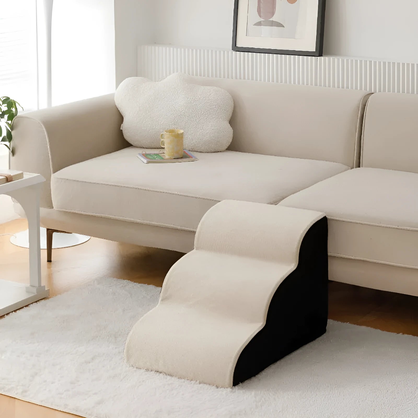 Wooden dog stairs in brown, available in two-step and three-step 30cm height configurations.