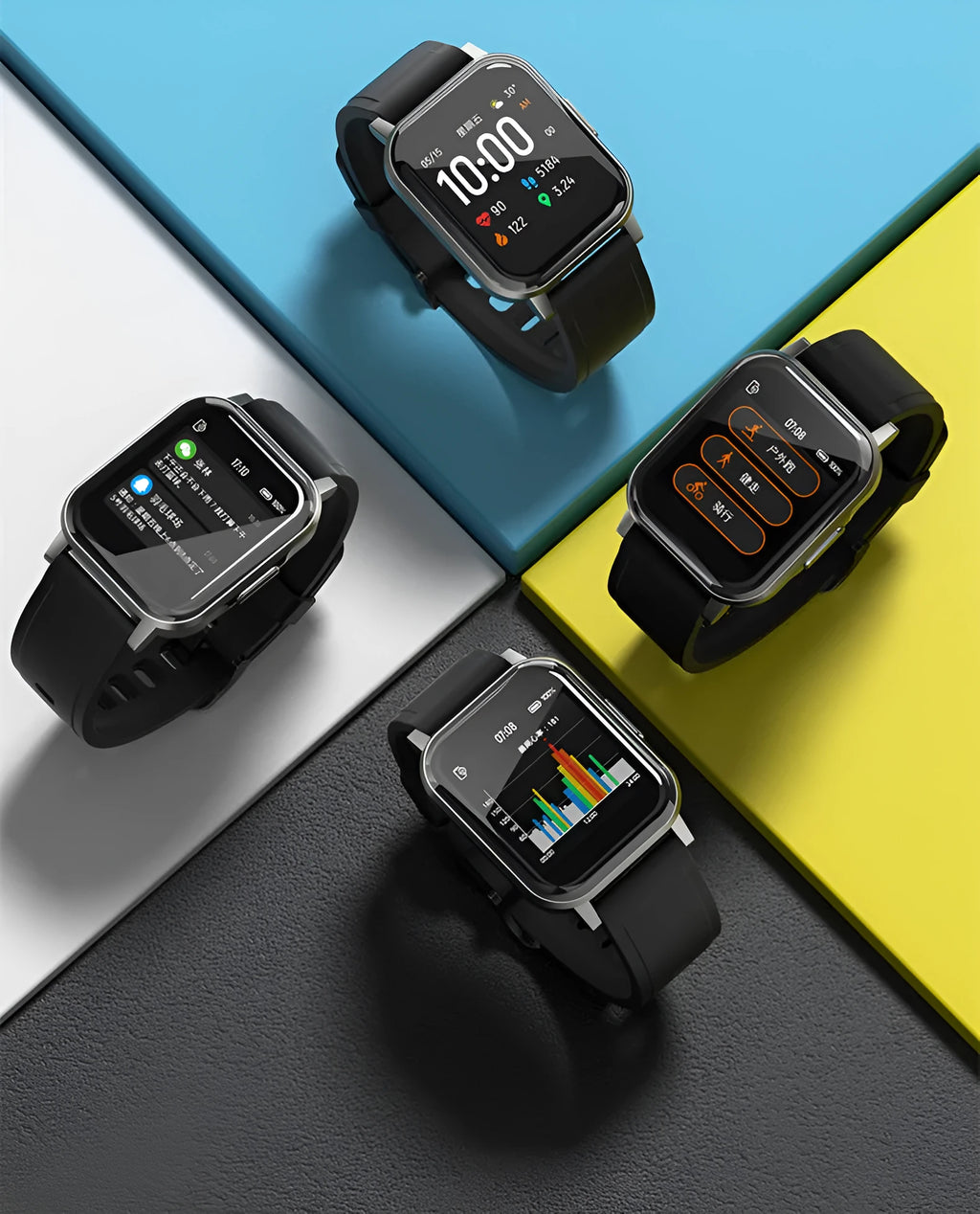 Black waterproof smart bracelet with 1.4 inch touch screen on a silicone wrist strap.