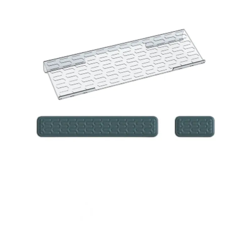Double-sided keyboard and mouse pad with memory foam wrist rest on a resin base.