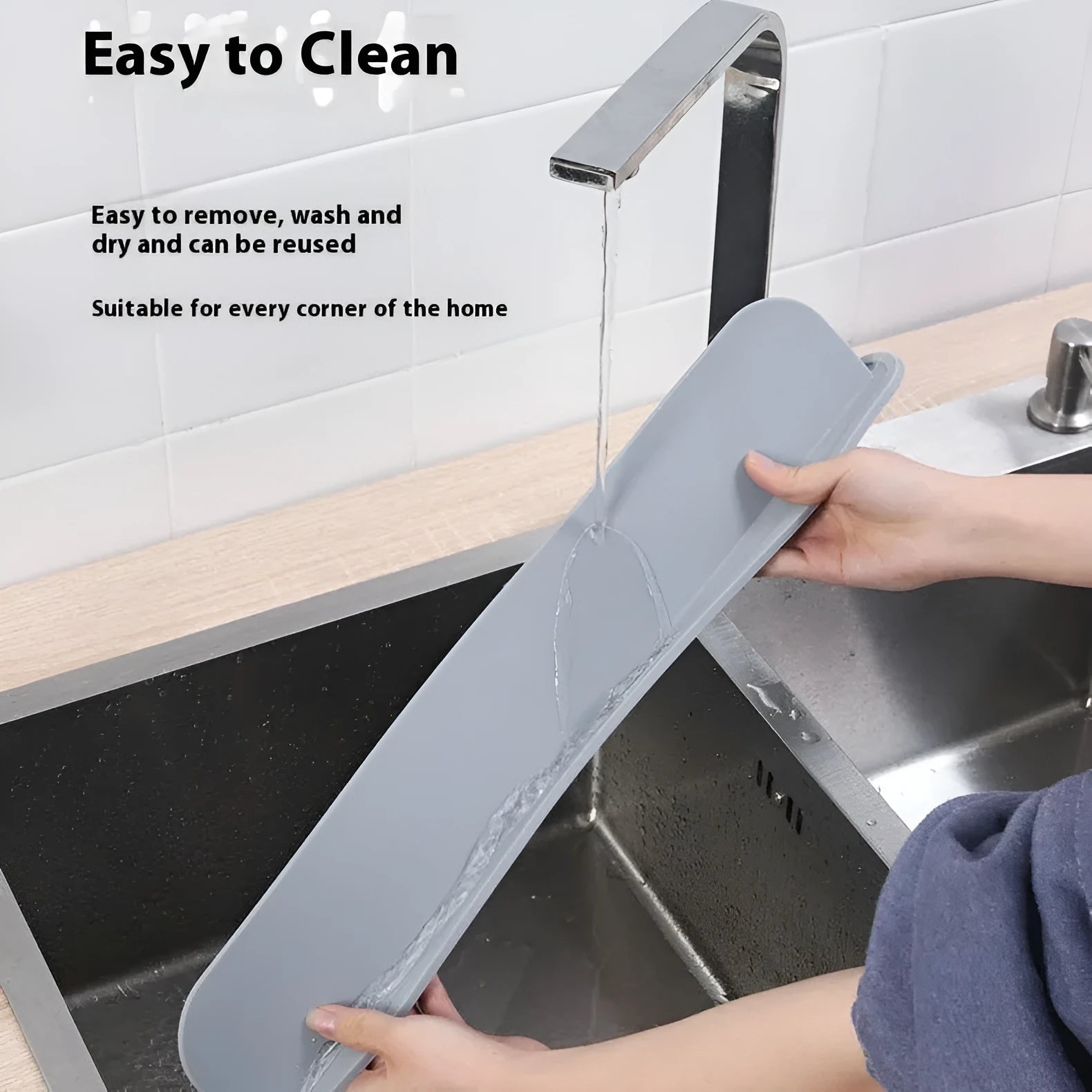 Silicone kitchen sink splash guard water blocking plate in black, blue or grey colours