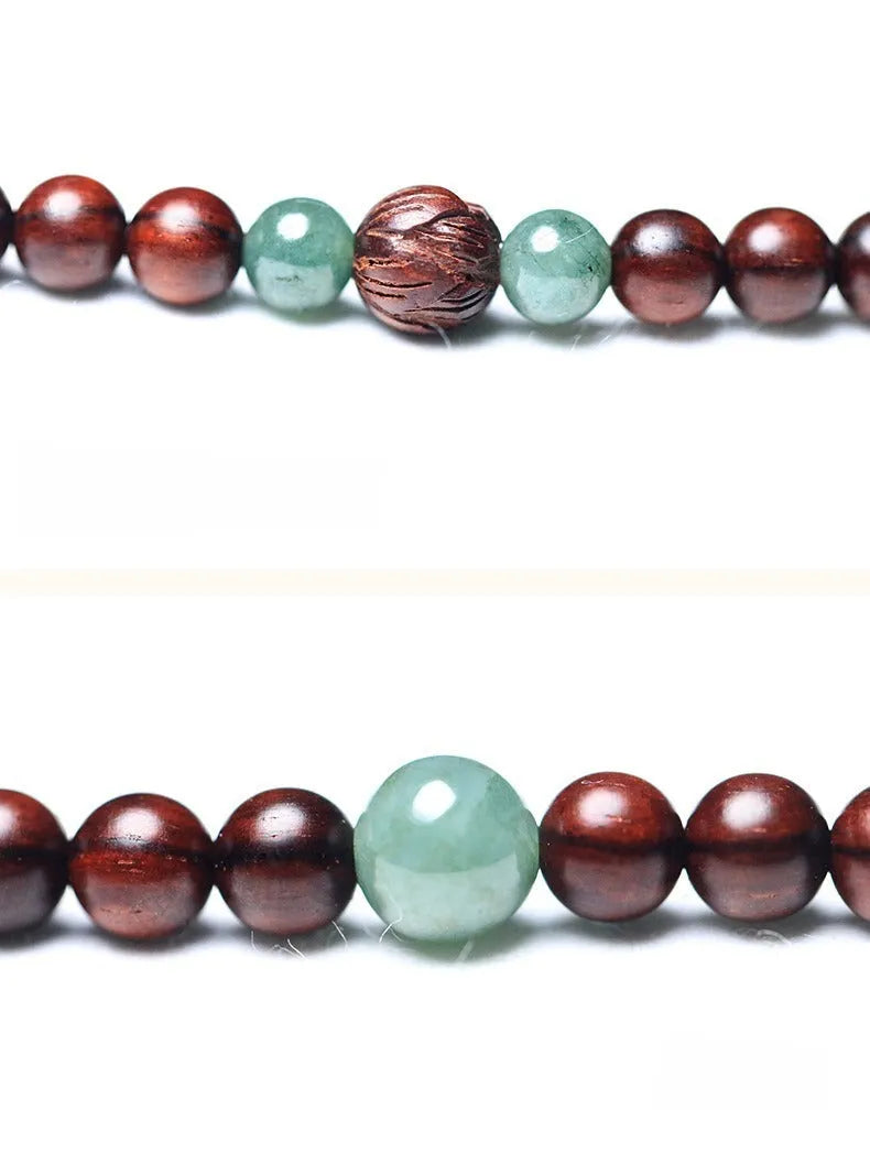 Rosewood bead bracelet with carved Hotian Jade pendant in national style design